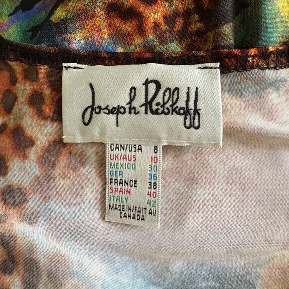 Joseph Ribkoff Multicolor Animal Print Sleeveless Faux Wrap Dress Belt Size 8 - Picture 10 of 10